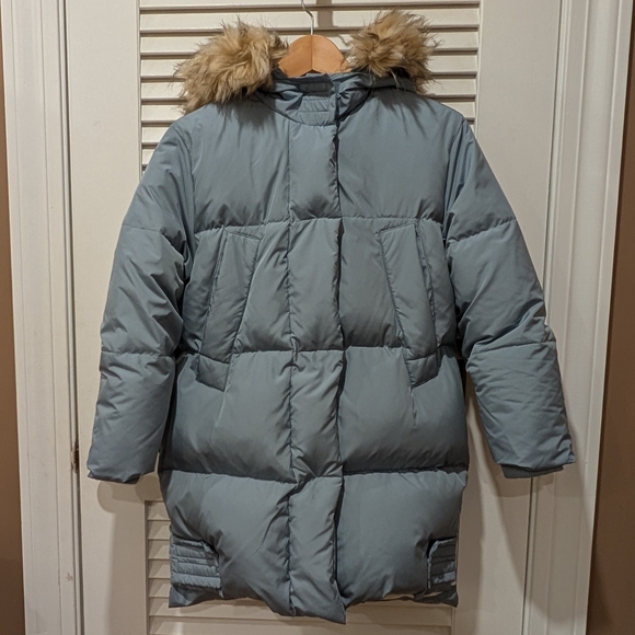 Zara Gray Puffer Jacket with Faux Fur Hood - Picture 1 of 10